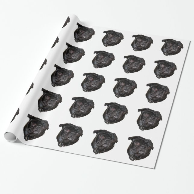 Black Funny Mops Geschenkpapier (Ungerollt)