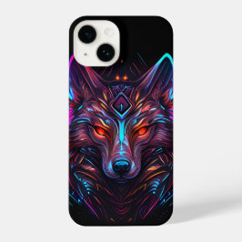 Black Futuristic Neon Wolf iPhone 14 Hülle