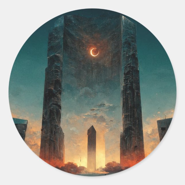 Black Gate Fantasy Sci-Fi Kunst Runder Aufkleber (Vorderseite)