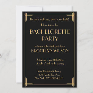 Black Gatsby Art Deco Junggeselinnen-Abschied Einl Einladung
