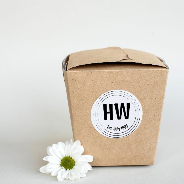 Black Geometric Dashes Circles Motif Runder Aufkleber (Von Creator hochgeladen)