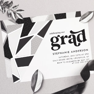 Black Geometric Silver Modern Graduation Party Folieneinladung