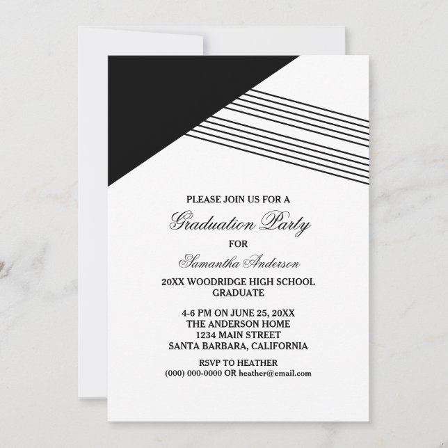 Black Geometric Stripe Graduation Party Einladung (Vorderseite)