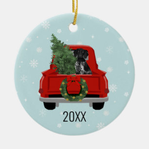 Black German Pointer Christmas Red Truck Keramik Ornament