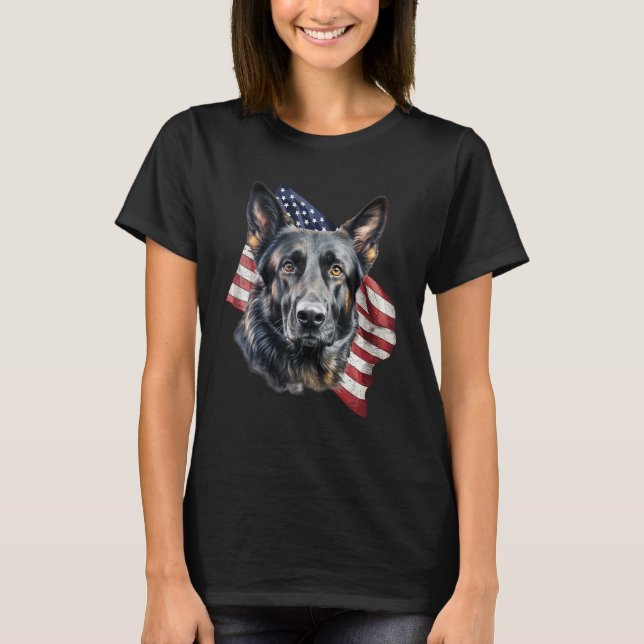 Black German Shepherd 4th Of July Dog  American Fl T-Shirt (Vorderseite)