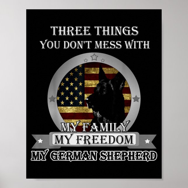 Black German Shepherd American Flag Three Things Y Poster (Vorne)