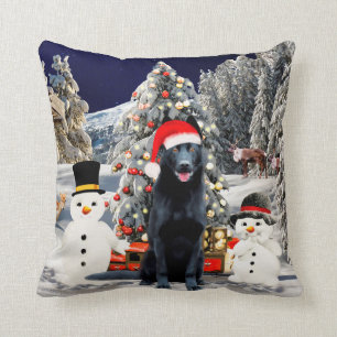 Black German Shepherd Dog Christmas Hat Lights Kissen