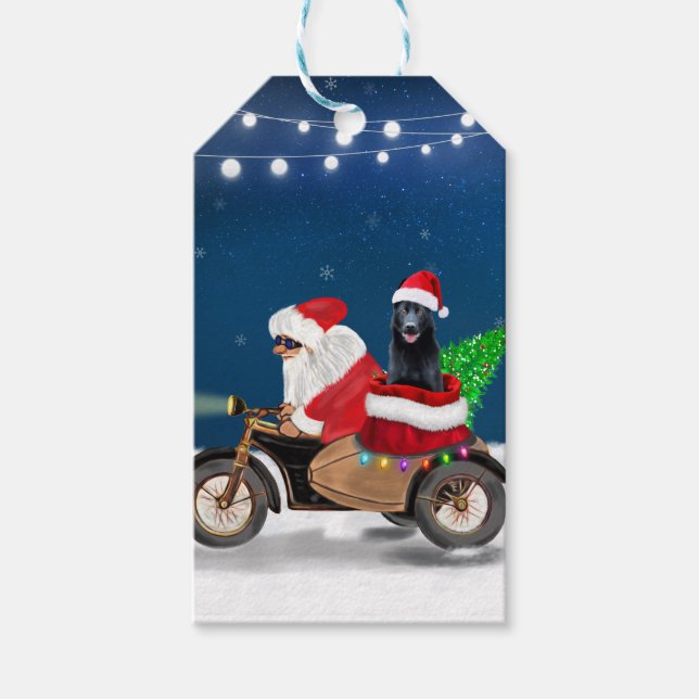 Black German Shepherd Dog Weihnachtsmann Geschenkanhänger (Vorderseite)