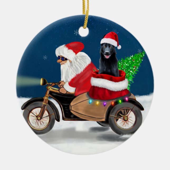 Black German Shepherd Dog Weihnachtsmann Keramik Ornament (Vorne)