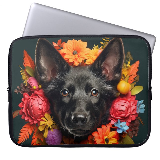 Black German Shepherd Hund Laptop Bag Laptopschutzhülle (Vorderseite)
