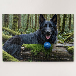 Black German Shepherd with Ball Puzzle