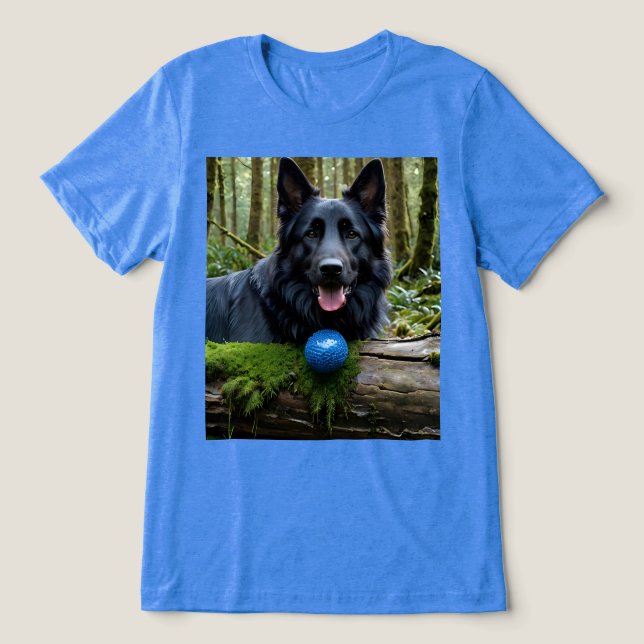 Black German Shepherd with Ball Tri-Blend Shirt (Design Vorderseite)