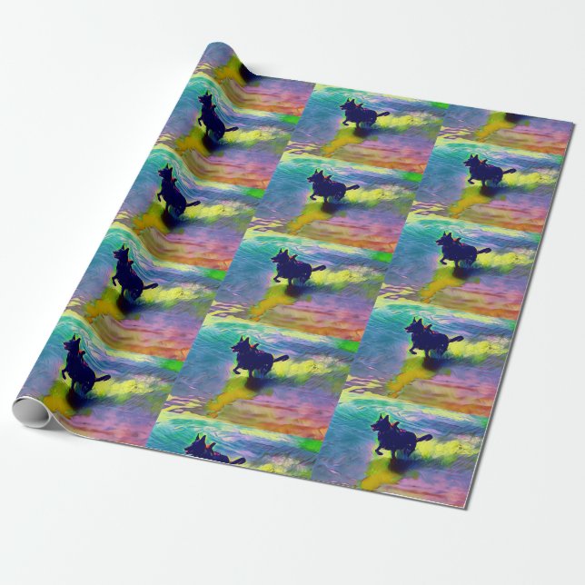 Black German Shepherd Wrapping Paper Geschenkpapier (Ungerollt)
