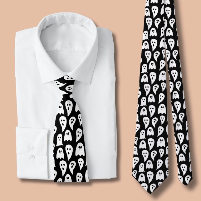 Black Ghost Halloween Krawatte (Halloween Ghosts Black and white tie )
