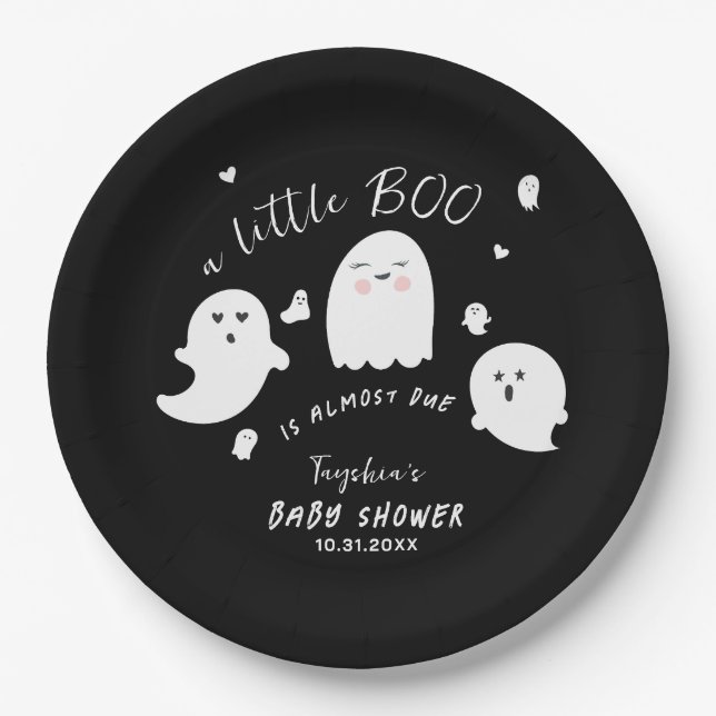 Black Ghost Little Boo Halloween Kinderdusche Pappteller (Vorderseite)