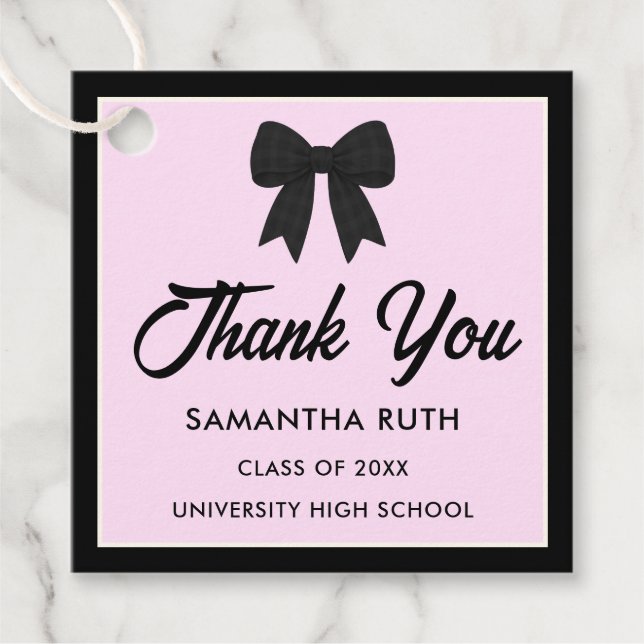 Black Gingham Bow Graduation Party Geschenkanhänger (Vorderseite)