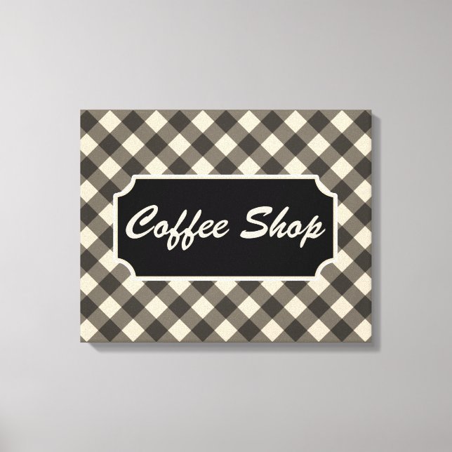 Black Gingham Coffee Shop Diner Sign Leinwanddruck (Vorderseite)