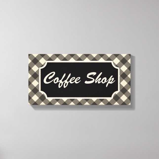 Black Gingham Coffee Shop Diner Sign Leinwanddruck (Vorderseite)