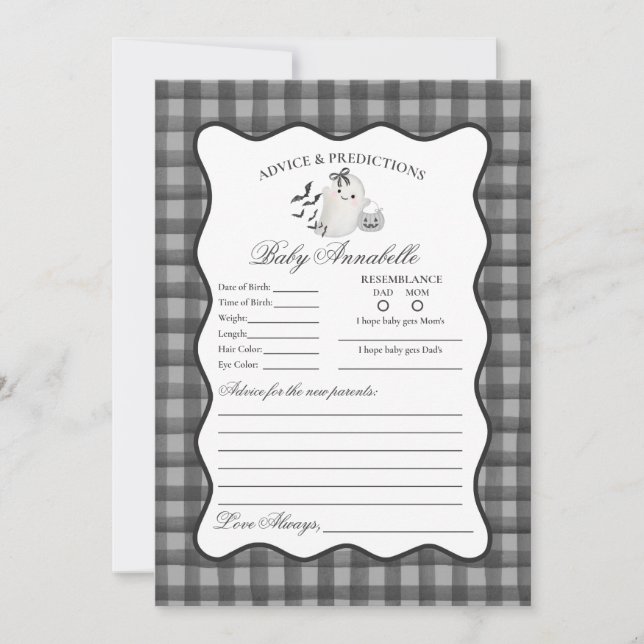 Black Gingham Cute Ghost Advice for Baby Card Einladung (Vorderseite)