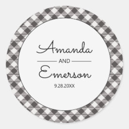 Black Gingham Karo Lässige Custom Wedding Gefallen Runder Aufkleber