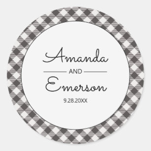 Black Gingham Karo Lässige Custom Wedding Gefallen Runder Aufkleber