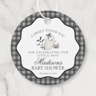 Black Gingham Little Boo Ghost Baby Shower Circle Geschenkanhänger