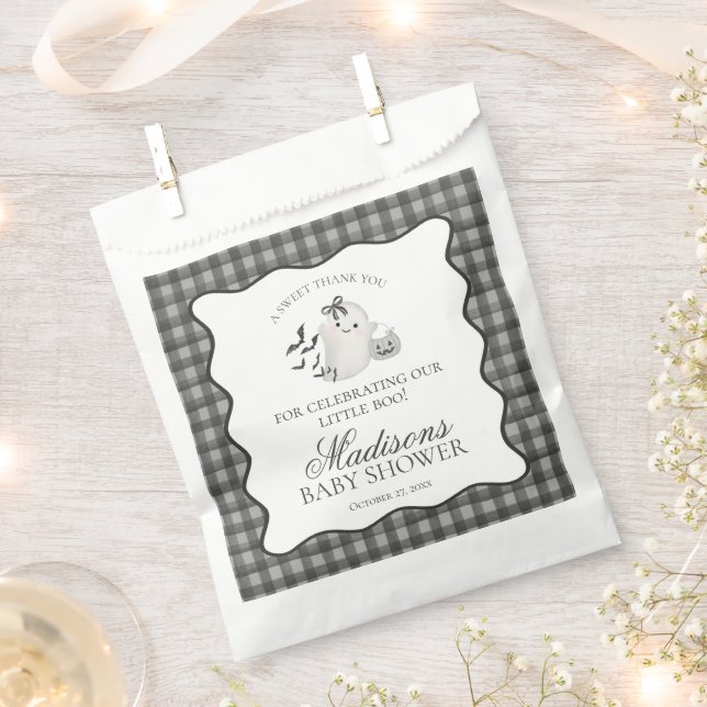 Black Gingham Little Boo Ghost Baby Shower Dessert Geschenktütchen (Ausgeschnitten)
