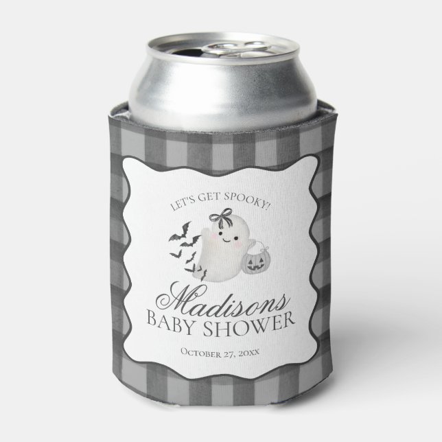 Black Gingham Little Boo Ghost Baby Shower Favors Dosenkühler (Kanne Vorderseite)
