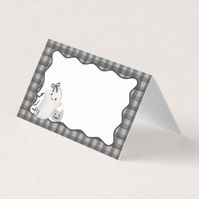 Black Gingham Little Boo Ghost Party Faltkarte (Vorderseite)