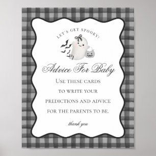 Black Gingham Niedlich Ghost Advice for Baby Sign Poster