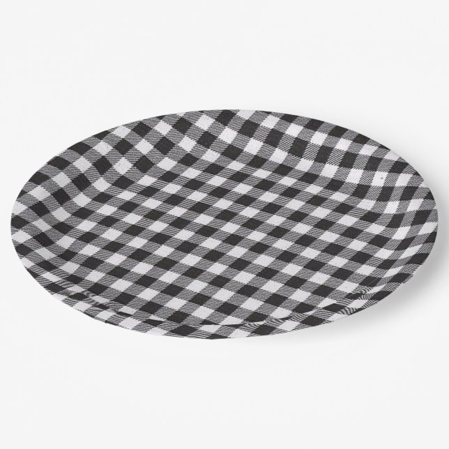 Black Gingham Pappteller (Schrägansicht)