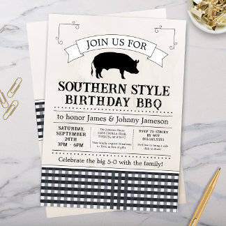 Black Gingham Southern GRILLEN Pig Roast Birthday Einladung
