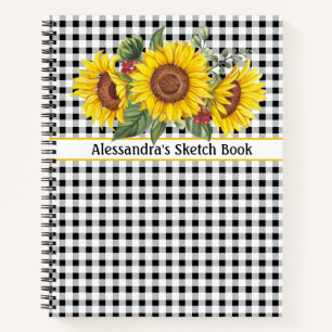 Black Gingham Sunflower CreateYourOwn Phrase Notizbuch
