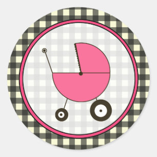 Black Gingham und Pink Baby Carriage Sticker