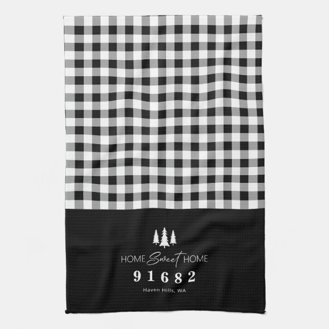 Black Gingham Zuhause Sweet Zuhause Custom Zip Cod Geschirrtuch (Vertikal)