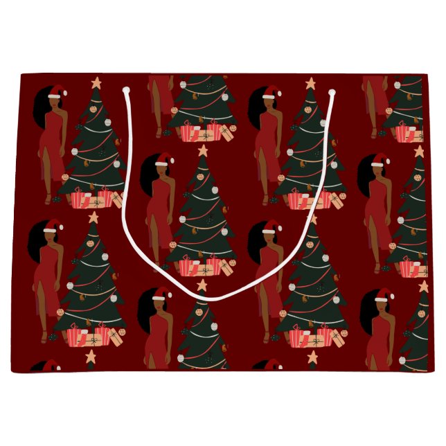 Black Girl Afro Weihnachtsgeschenktasche Große Geschenktüte (Vorderseite)