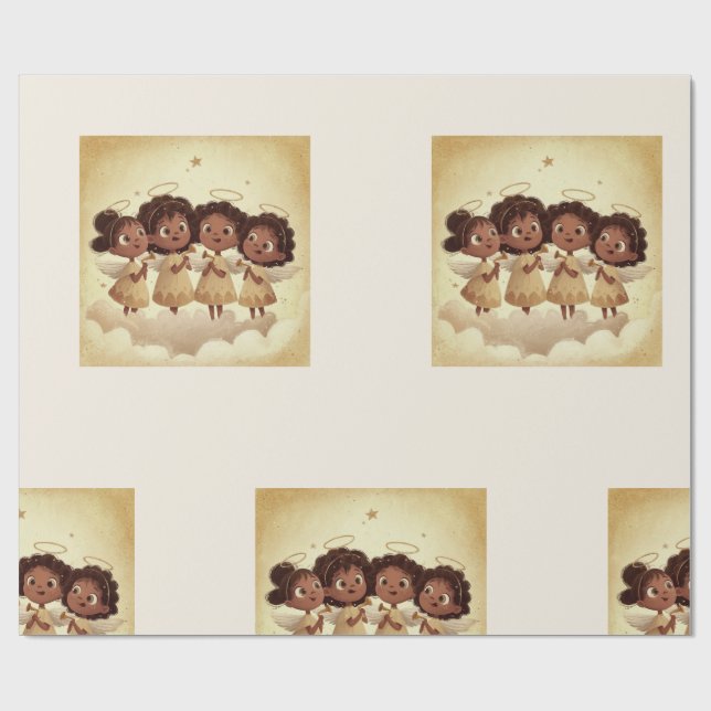 Black Girl Angel Christmas Choir Wrapping Paper 1 Geschenkpapier (Flach)
