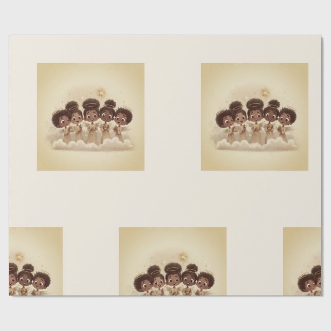 Black Girl Angel Christmas Choir Wrapping Paper 2 Geschenkpapier (Flach)