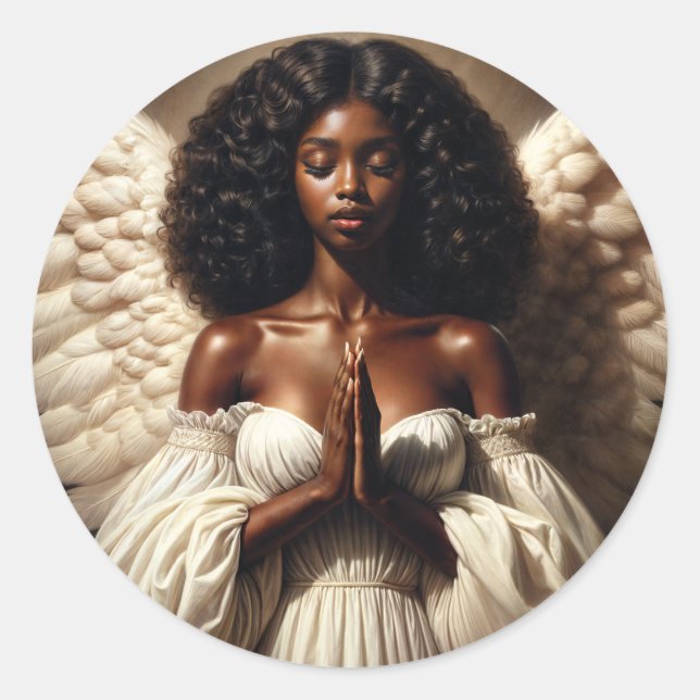 Black Girl Angel Praying Magnet Runder Aufkleber (Vorderseite)