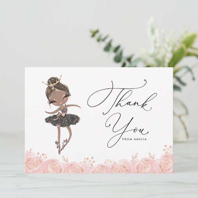 Black Girl Ballerina Schwarzes Kleid Geburtstag Dankeskarte (Stehend Vorderseite)