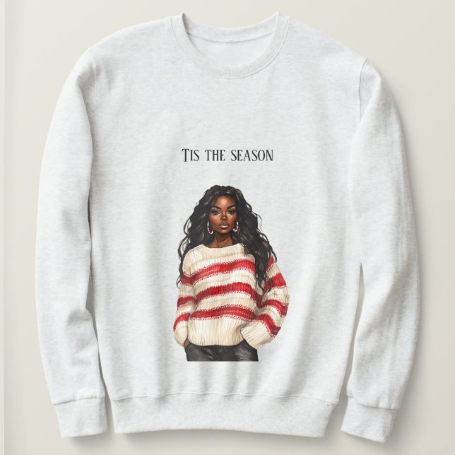Black Girl Candy Cane RedStripes Sweater Christmas Sweatshirt (Design vorne)