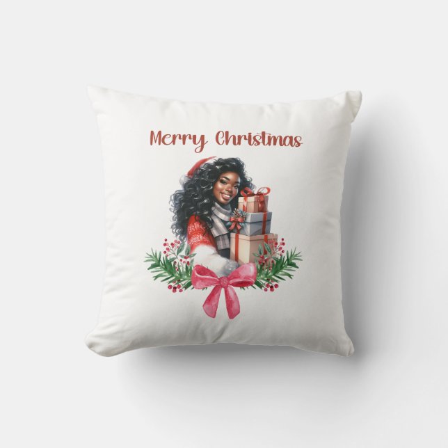 Black Girl Christmas Kissen (Vorderseite)