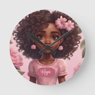 Black Girl Clock Personalisiert Runde Wanduhr