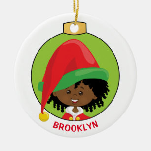 Black Girl Elf Keramik Ornament