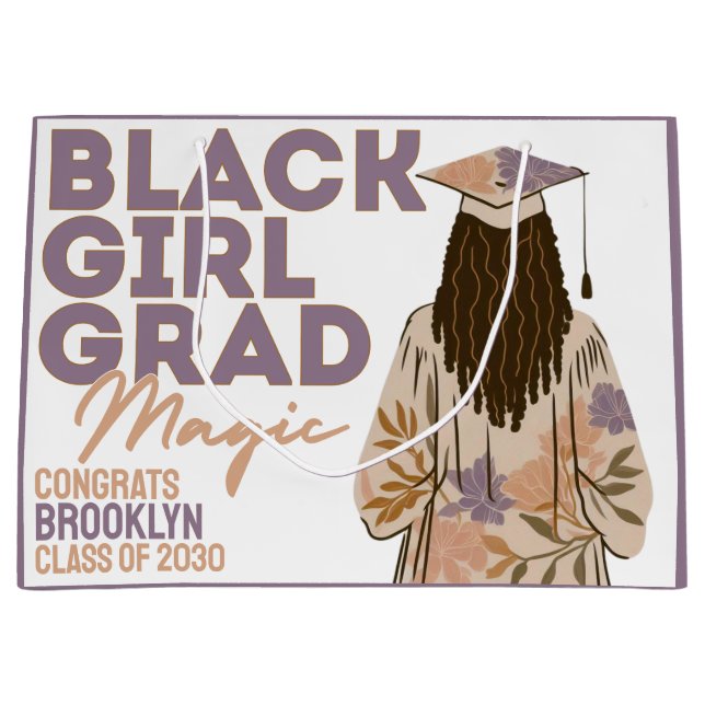 Black Girl Grad Magic Floral Boho Abschluss Große Geschenktüte (Vorderseite)