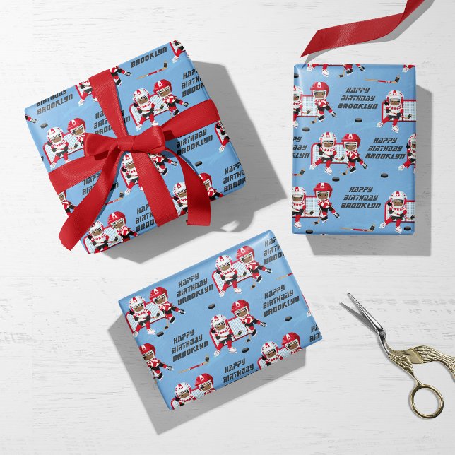 Black Girl Hockey Personalisiert Geschenkpapier Set (Von Creator hochgeladen)