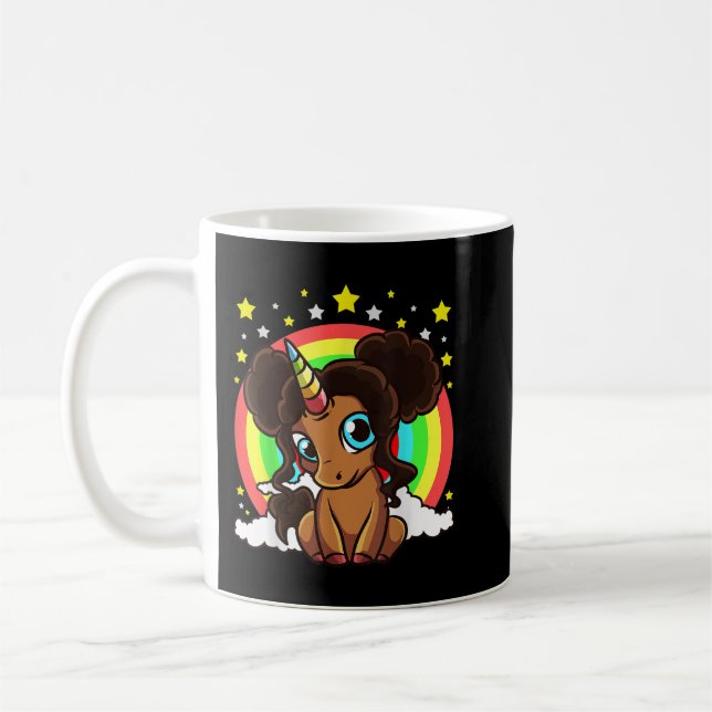 Black Girl Magic Einhorn Afro Puffs Brown Hautschn Kaffeetasse (Links)
