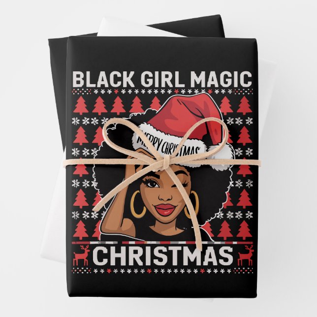 Black Girl Magic Frohe Weihnachts Afroamerikaner Geschenkpapier Set (Beispiel)