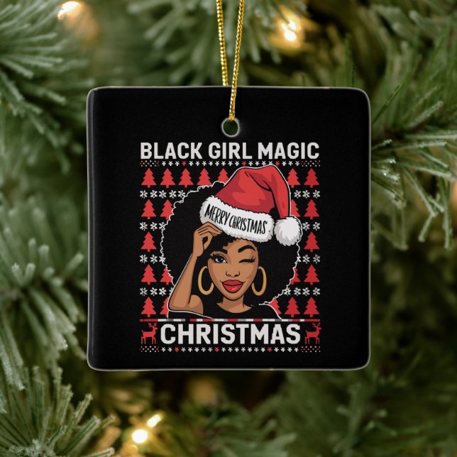Black Girl Magic Frohe Weihnachts Afroamerikaner Keramikornament (Baum)
