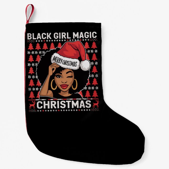 Black Girl Magic Frohe Weihnachts Afroamerikaner Kleiner Weihnachtsstrumpf (Vorderseite)
